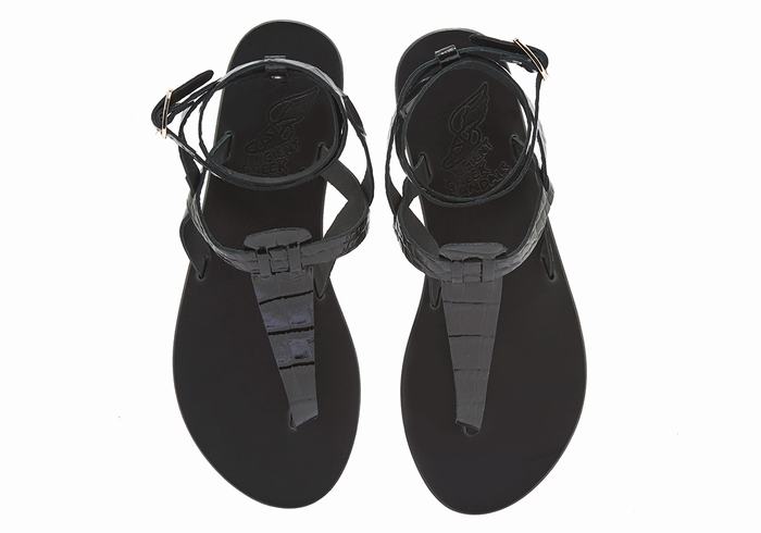 Black Women Ancient Greek Sandals Estia Ankle Strap Sandals | CYU235PI