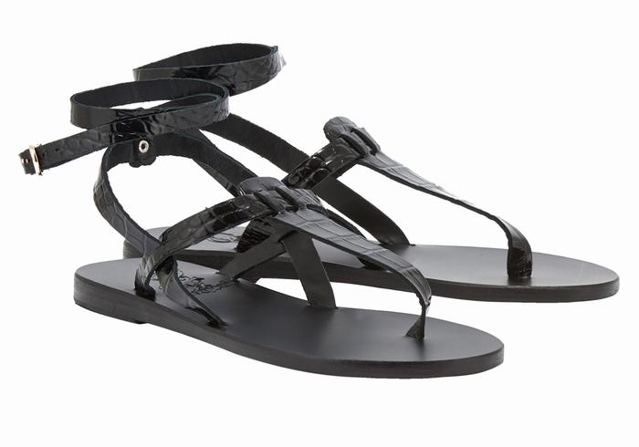 Black Women Ancient Greek Sandals Estia Ankle Strap Sandals | CYU235PI