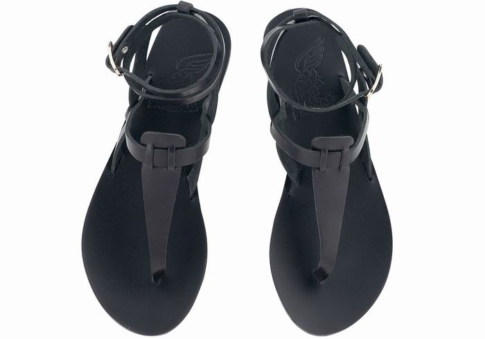 Black Women Ancient Greek Sandals Estia Leather Ankle Strap Sandals | MRF196KB