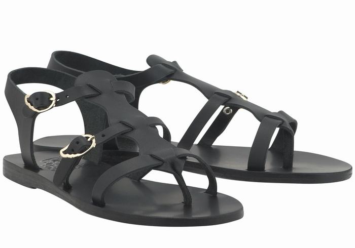 Black Women Ancient Greek Sandals Grace Kelly Leather Casual Sandals | HLW998KN