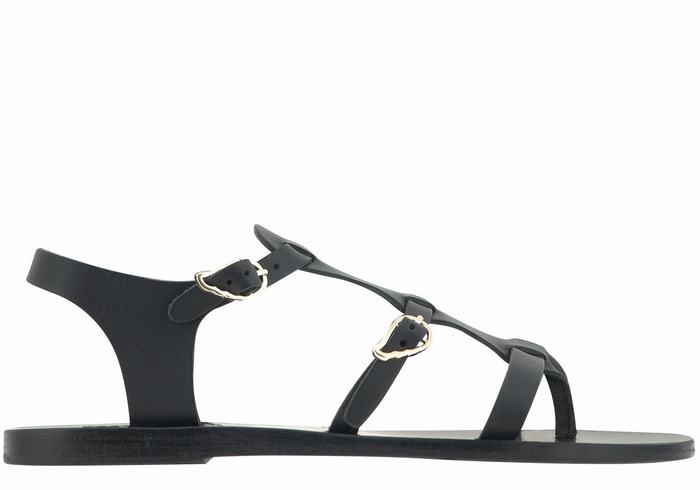 Black Women Ancient Greek Sandals Grace Kelly Leather Casual Sandals | HLW998KN