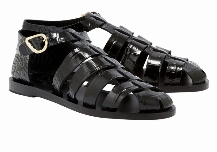 Black Women Ancient Greek Sandals Homeria Fisherman Sandals | RJU4960EN