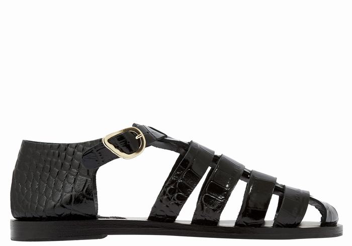 Black Women Ancient Greek Sandals Homeria Fisherman Sandals | RJU4960EN