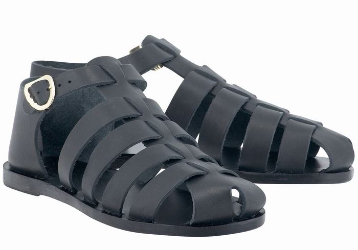 Black Women Ancient Greek Sandals Homeria Leather Fisherman Sandals | KMI5927QG