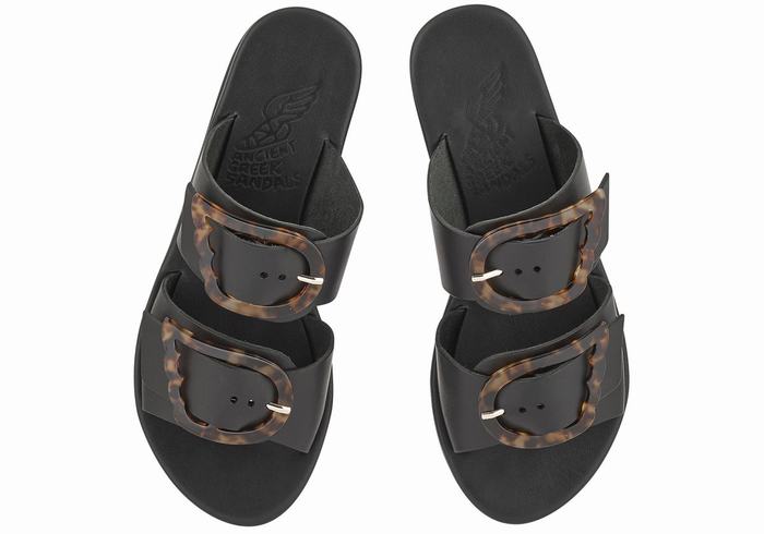 Black Women Ancient Greek Sandals Iaso Slide Sandals | GBT1134EI