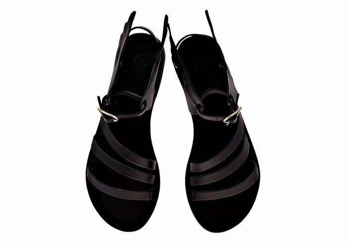 Black Women Ancient Greek Sandals Ikaria Leather Ankle Strap Sandals | KPB318AK