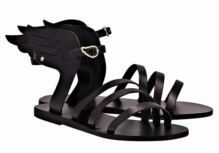 Black Women Ancient Greek Sandals Ikaria Leather Ankle Strap Sandals | KPB318AK