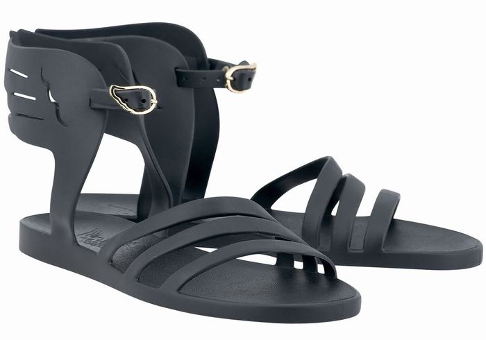 Black Women Ancient Greek Sandals Ikaria Ankle Strap Sandals | HLN2634QK