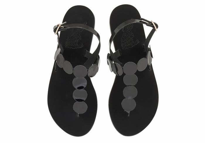 Black Women Ancient Greek Sandals Ilios Flip Flop Leather Back-Strap Sandals | JQP233ET