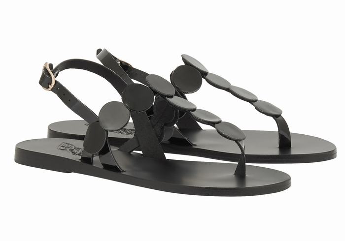 Black Women Ancient Greek Sandals Ilios Flip Flop Leather Back-Strap Sandals | JQP233ET