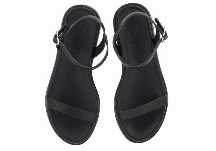 Black Women Ancient Greek Sandals Irida Leather Platform Sandals | GDR855WL