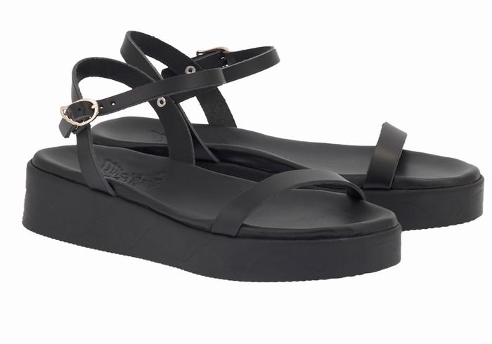 Black Women Ancient Greek Sandals Irida Leather Platform Sandals | GDR855WL