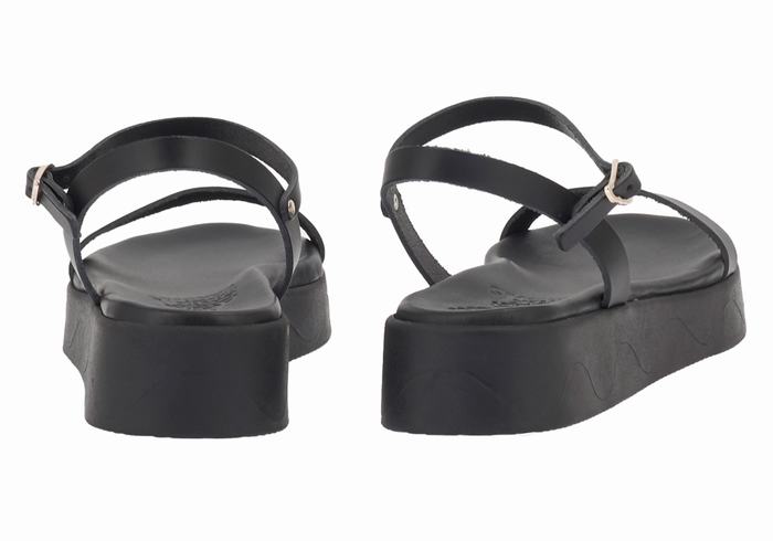 Black Women Ancient Greek Sandals Irida Leather Platform Sandals | GDR855WL