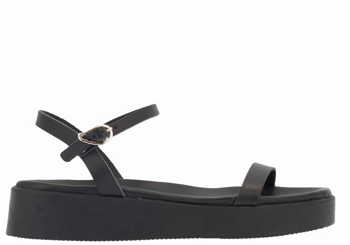 Black Women Ancient Greek Sandals Irida Leather Platform Sandals | GDR855WL