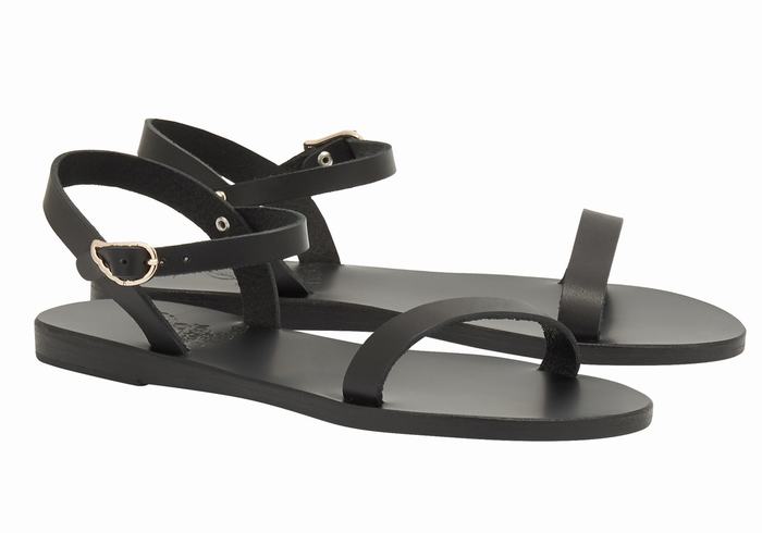 Black Women Ancient Greek Sandals Irida Leather Back-Strap Sandals | HZN239MC