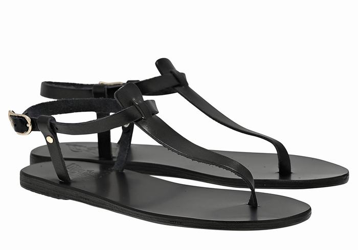 Black Women Ancient Greek Sandals Lito Flip Flop Leather Back-Strap Sandals | NXU2015SO