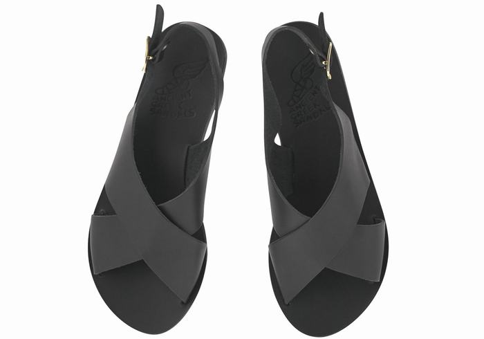 Black Women Ancient Greek Sandals Maria Leather Casual Sandals | SBW9249SA