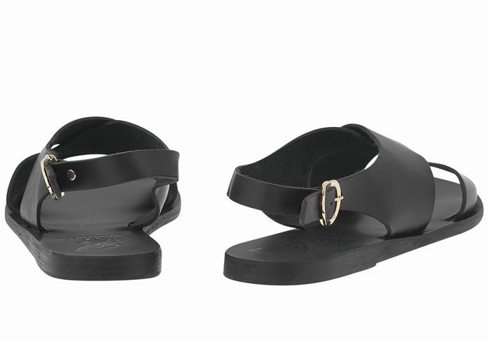 Black Women Ancient Greek Sandals Maria Leather Casual Sandals | SBW9249SA