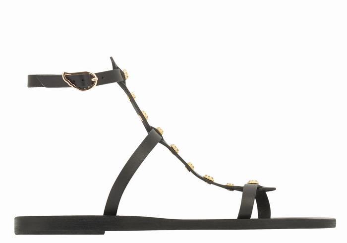 Black Women Ancient Greek Sandals Meliti Bee Ankle Strap Sandals | VXZ3444SG