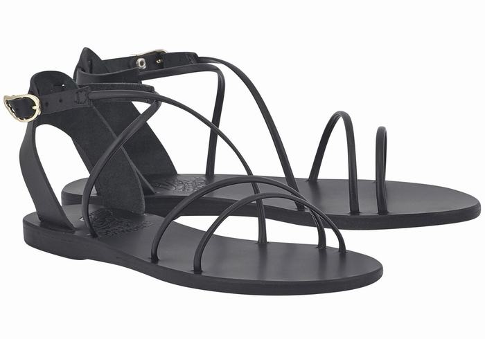 Black Women Ancient Greek Sandals Meloivia Ankle Strap Sandals | ZHW9015CM