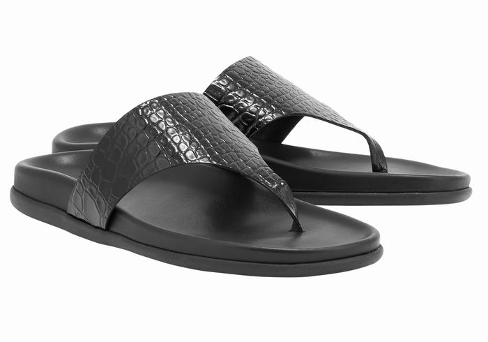 Black Women Ancient Greek Sandals Mera Footbed Flip Flops | DCZ4247ZH