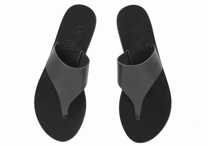 Black Women Ancient Greek Sandals Mera Leather Flip Flops | NGE1711SN