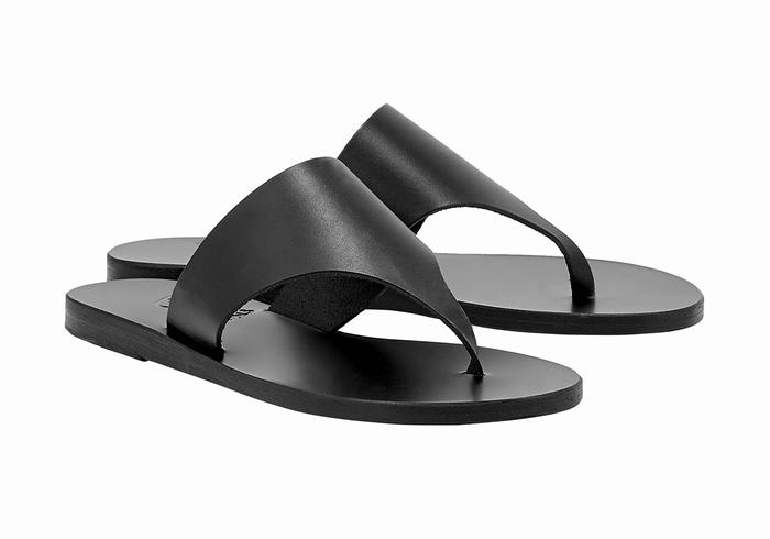 Black Women Ancient Greek Sandals Mera Leather Flip Flops | NGE1711SN