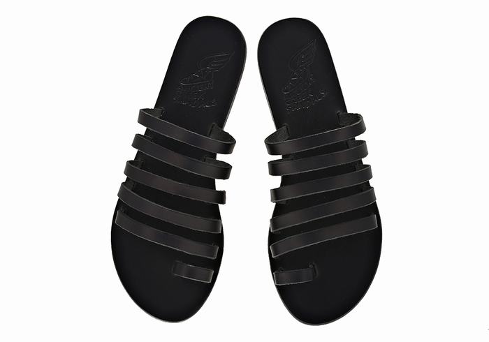 Black Women Ancient Greek Sandals Niki Leather Toe-Post Sandals | MXG7744YC