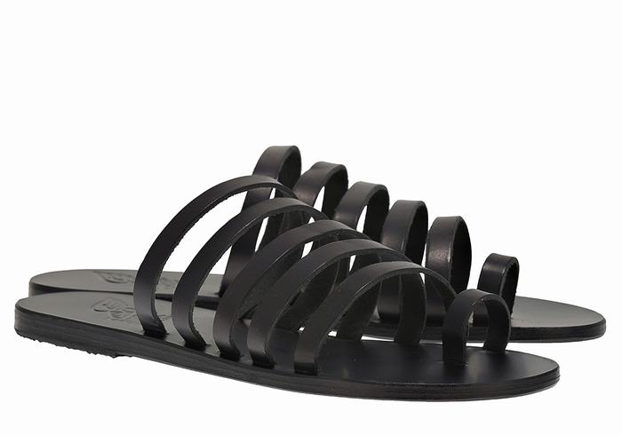 Black Women Ancient Greek Sandals Niki Leather Toe-Post Sandals | MXG7744YC