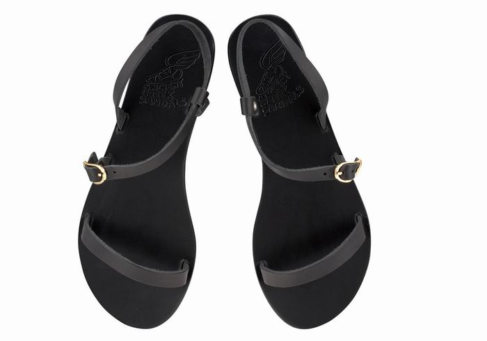 Black Women Ancient Greek Sandals Niove Leather Back-Strap Sandals | AIV6578DT