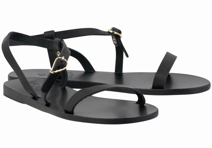 Black Women Ancient Greek Sandals Niove Leather Back-Strap Sandals | AIV6578DT