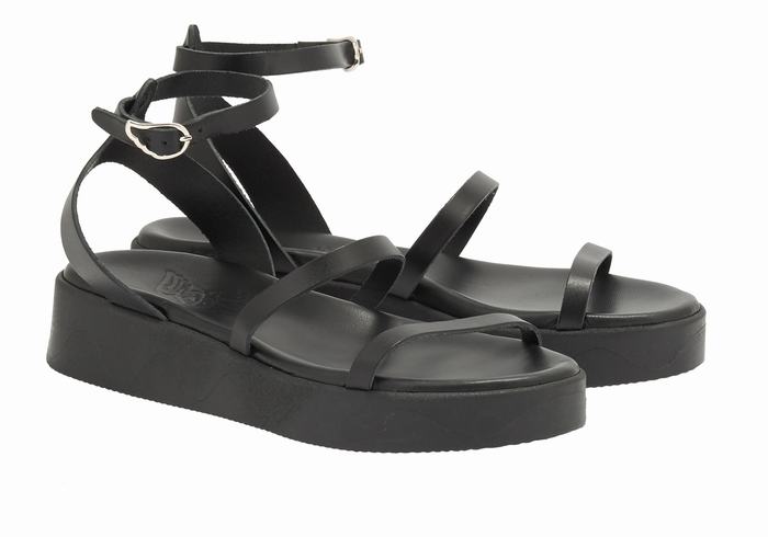 Black Women Ancient Greek Sandals Nissida Leather Platform Sandals | QEX4610XJ