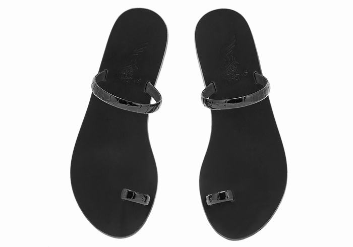 Black Women Ancient Greek Sandals Ophion Toe-Post Sandals | FYF8562EA