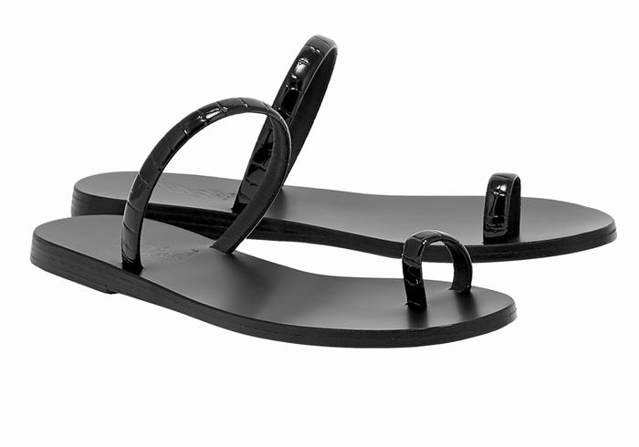 Black Women Ancient Greek Sandals Ophion Toe-Post Sandals | FYF8562EA