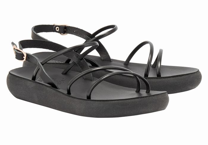 Black Women Ancient Greek Sandals Polis Back-Strap Sandals | KAM7624HD