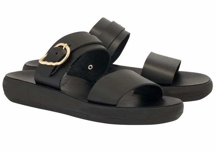 Black Women Ancient Greek Sandals Preveza Comfort Slide Sandals | SED1090IB