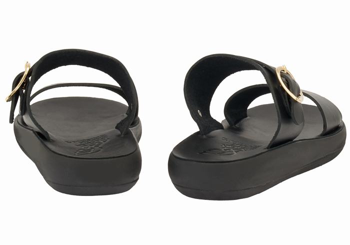 Black Women Ancient Greek Sandals Preveza Comfort Slide Sandals | SED1090IB