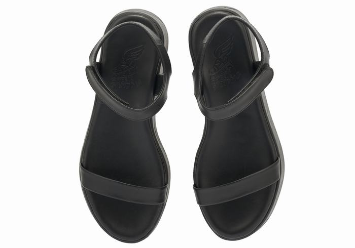 Black Women Ancient Greek Sandals Salamina Leather Platform Sandals | CEV5165SR