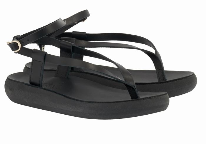 Black Women Ancient Greek Sandals Salomi Comfort Ankle Strap Sandals | DTG4920LM