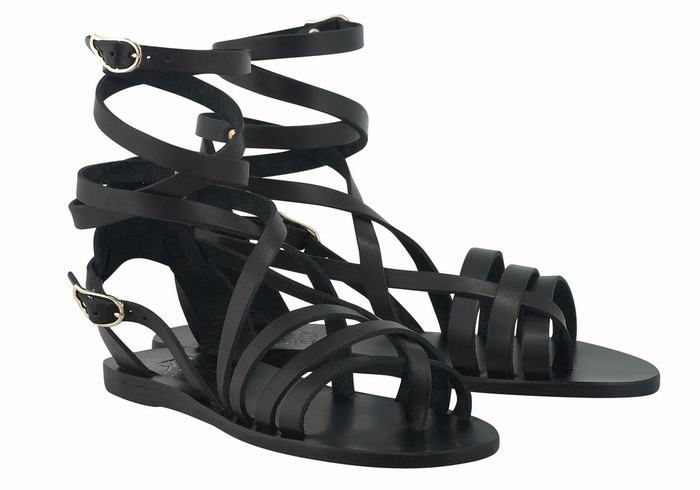 Black Women Ancient Greek Sandals Satira Leather Gladiator Sandals | SXS14100LJ