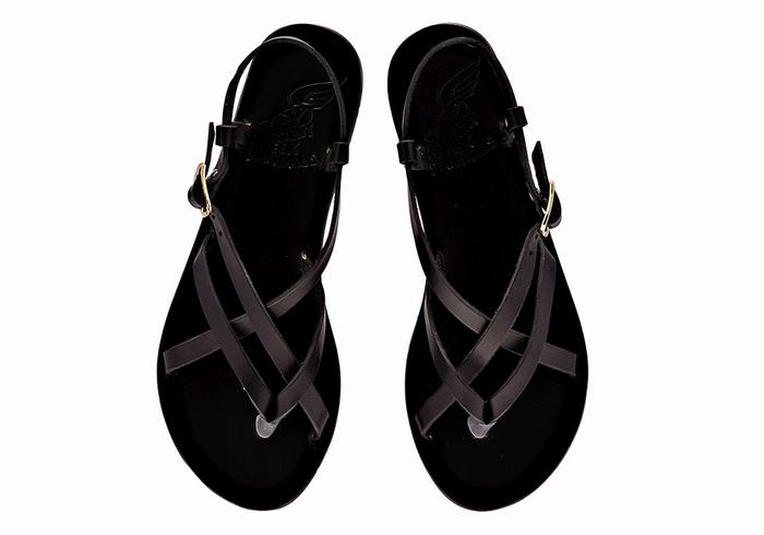 Black Women Ancient Greek Sandals Semele Leather Back-Strap Sandals | RVX2137FC