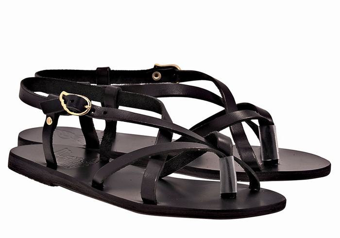 Black Women Ancient Greek Sandals Semele Leather Back-Strap Sandals | RVX2137FC