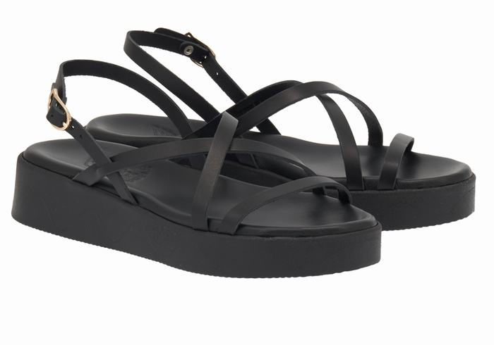 Black Women Ancient Greek Sandals Silia Leather Platform Sandals | UFH1535WN