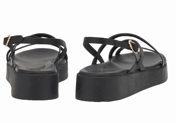 Black Women Ancient Greek Sandals Silia Leather Platform Sandals | UFH1535WN