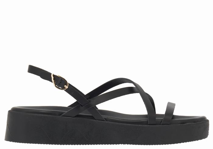 Black Women Ancient Greek Sandals Silia Leather Platform Sandals | UFH1535WN