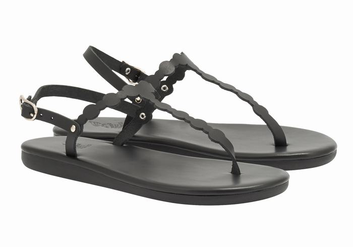 Black Women Ancient Greek Sandals Velos Flip Flop Back-Strap Sandals | LTK7772NZ