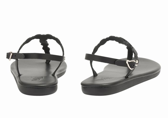 Black Women Ancient Greek Sandals Velos Flip Flop Back-Strap Sandals | LTK7772NZ