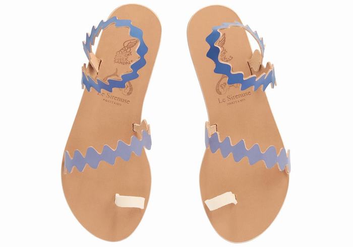 Blue White Women Ancient Greek Sandals Eleftheria Onda Leather Toe-Post Sandals | IJM877GF