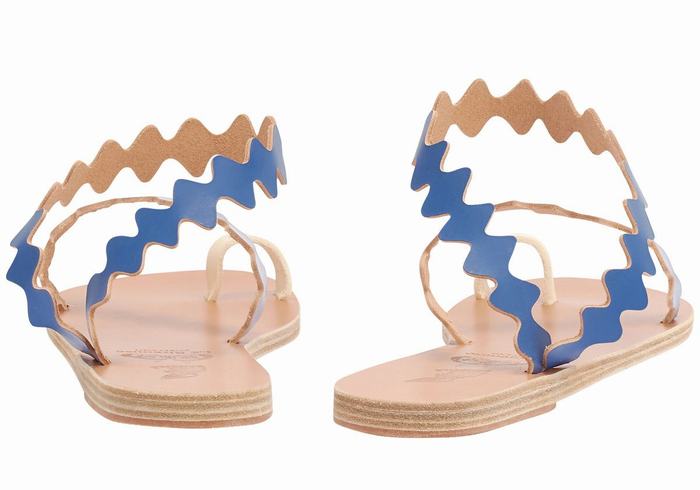 Blue White Women Ancient Greek Sandals Eleftheria Onda Leather Toe-Post Sandals | IJM877GF