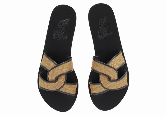 Brown Black Women Ancient Greek Sandals Desmos Slide Sandals | CLQ3929UE